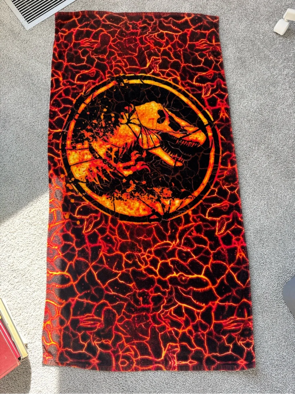 Jurassic Park T-Rex Lava Print Beach Towel - Black & Fiery Orange